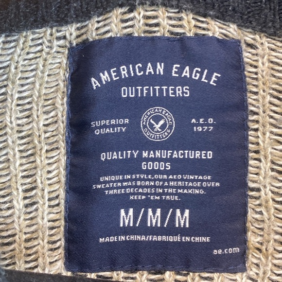 American Eagle fair isle sweater M quarter button Apres ski preppy casual unisex - Picture 2 of 8